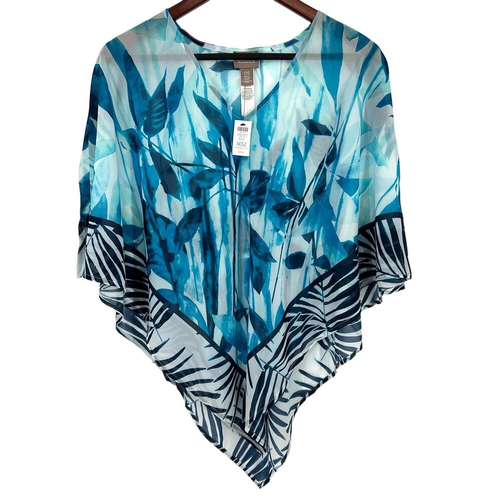 NEW NWT Chicos One Size Sheer Tropical Kimono Cover Up Blouse Shirt Top Large